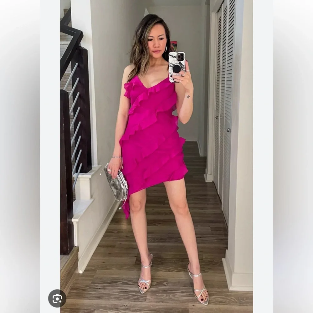 NWT Abercrombie All Over Ruffle Mini Dress Magenta Pink Sleeveless XS Tall XST - Picture 4 of 7